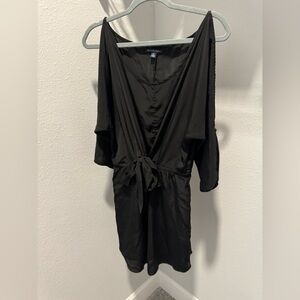 American Eagle Black Wrap Tie Dress With Slit Sleeves